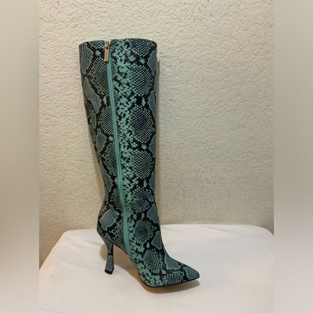 Gianni Bini Lennoxe Snake Print Leather Stilleto Heel Boots Teal Black 6.5 M